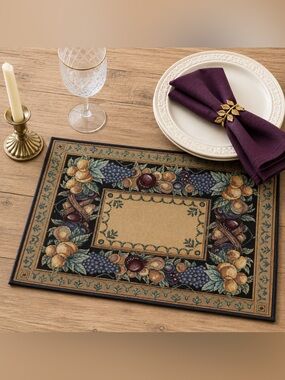 Four Tapestry Placemats Vintage Old World Italy Fruit Tuscan Decor